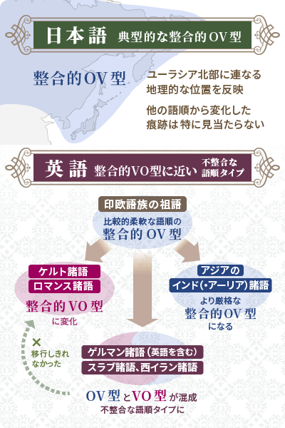 日本語と英語の語順には何が関係しているかを表した図