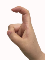 人差し指をカギのように曲げ、あとの指は握る手型