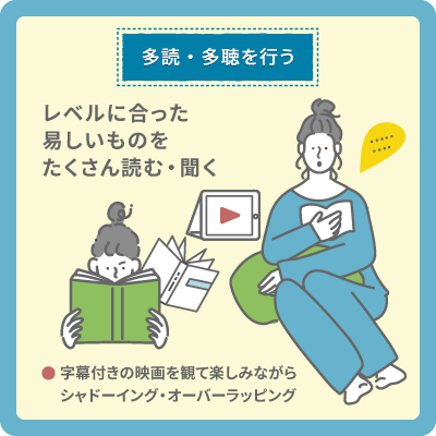 多読・多聴を行う（レベルにあったやさしいものをたくさん読む・聴く）